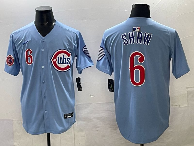 Men Chicago Cubs #6 Shaw Light blue Throwback Nike MLB 2025 jersey 02->chicago cubs->MLB Jersey